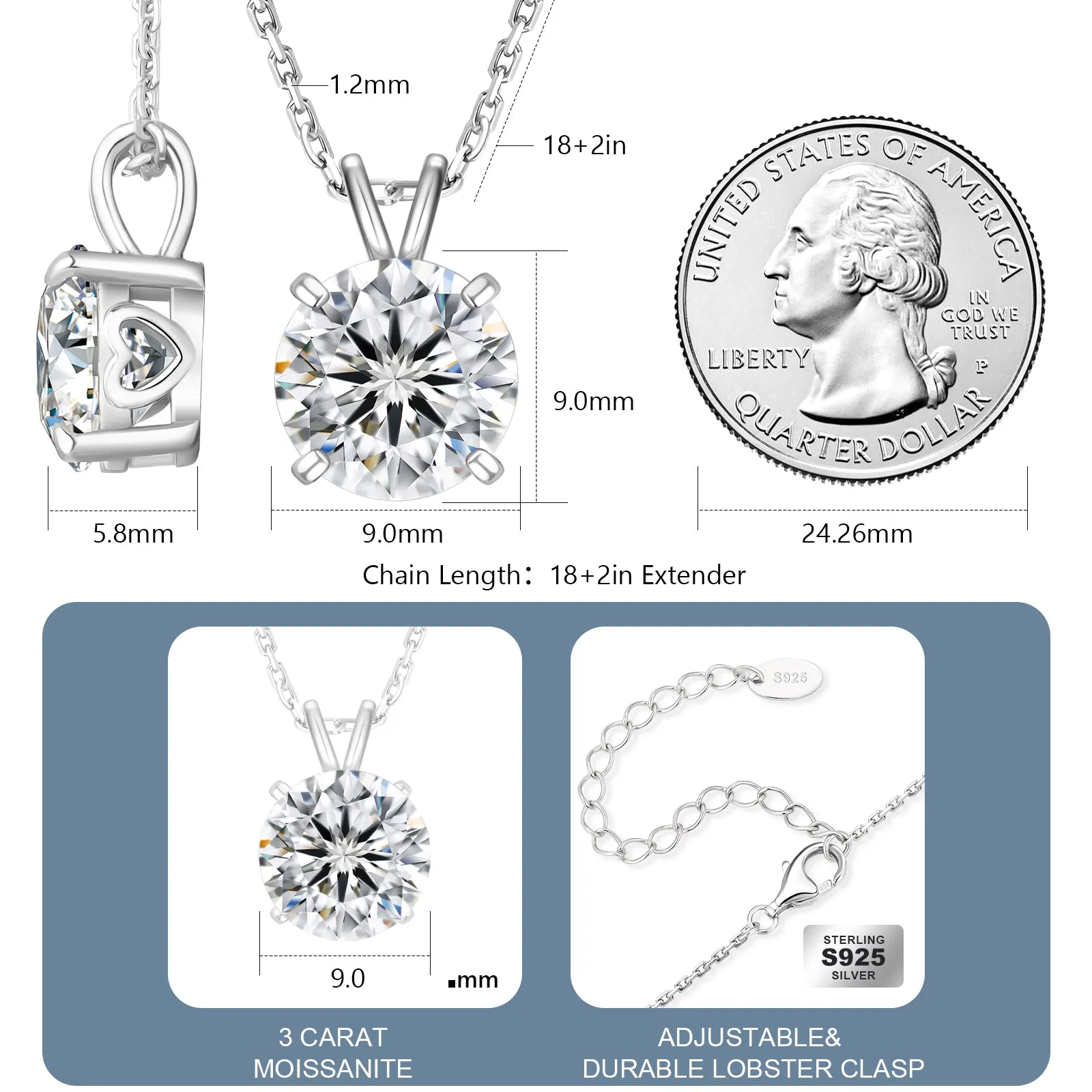 0.5~4.0 Carats VVS1 Moissanite Round Pendant Necklace for Women 0407