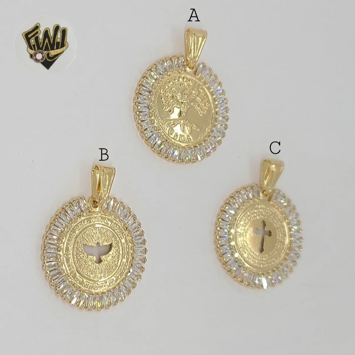 (1-2472-2) Gold Laminate - Zircon Medal Pendants  - BGF