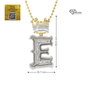 10K Gold 1.25 CTW Diamond E Charm With Crown And UV Enamel