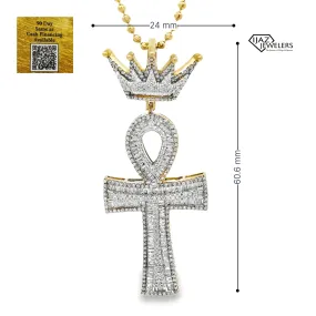 10K Gold 2.15 CTW Diamond Ankh With Crown Charm