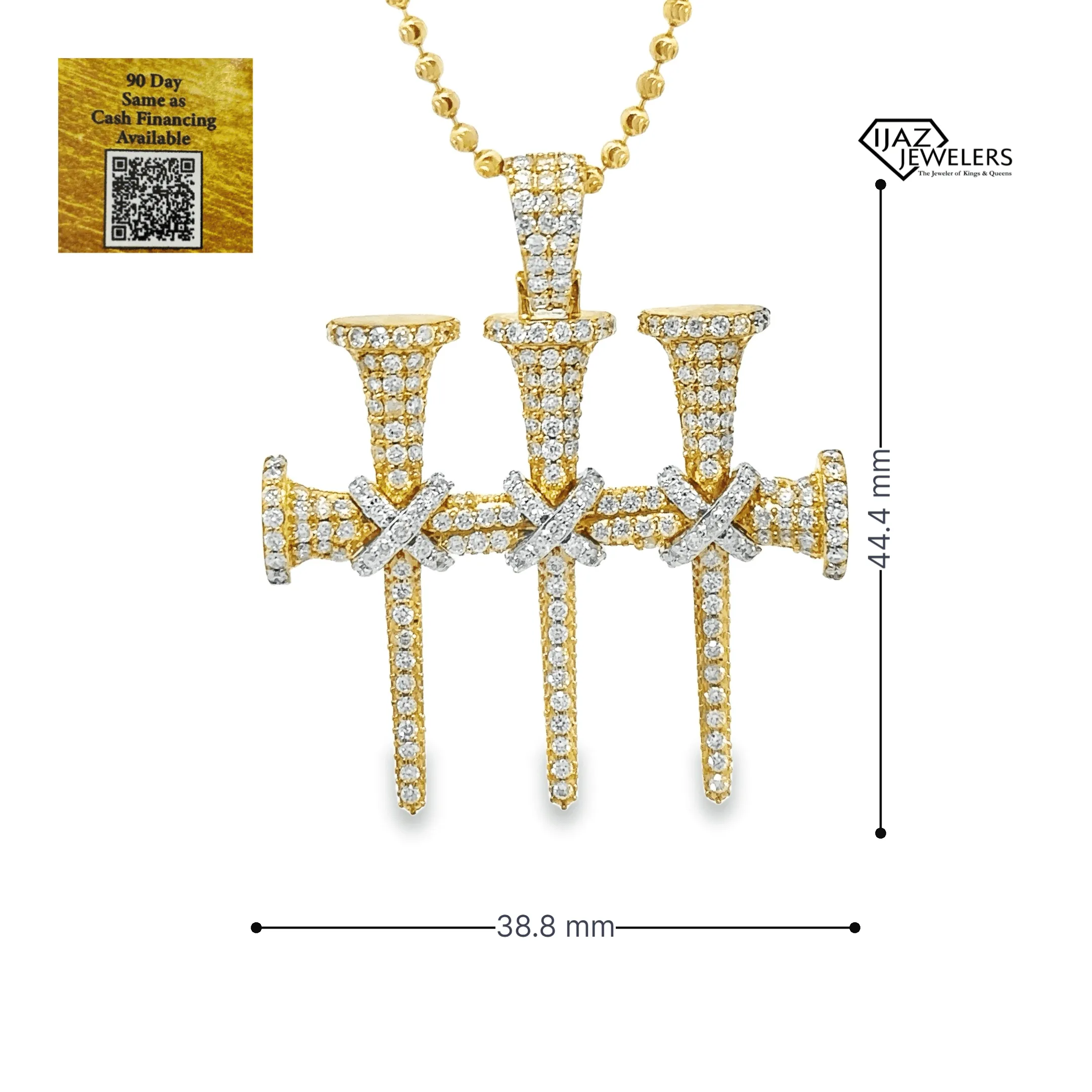 10K Gold 2.43 CTW Diamond Triple Nail Cross Charm