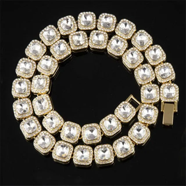 12MM Micro Pave Prong Cubic Zircon Alloy Tennis Chain & Bracelet Bling