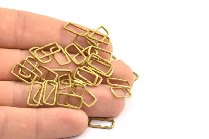 13mm Rectangle Jump Ring - 50 Raw Brass Rectangle Connectors Jump Rings (13.5x7mm) D0235--Y014