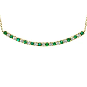 14k Gold Emerald & Diamond Curve Bar Pendant Necklace