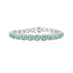 18K Gold Emerald Halo Diamond Tennis Bracelet