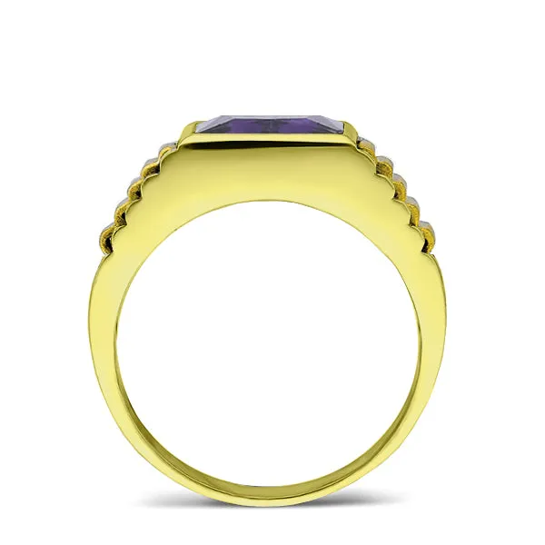 18K Solid Yellow Gold Wedding Engagement Ring Band with Purple Amethyst Gemstone