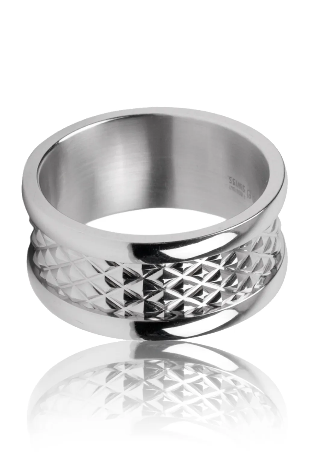 18KWG High Polished Wide Textured Band