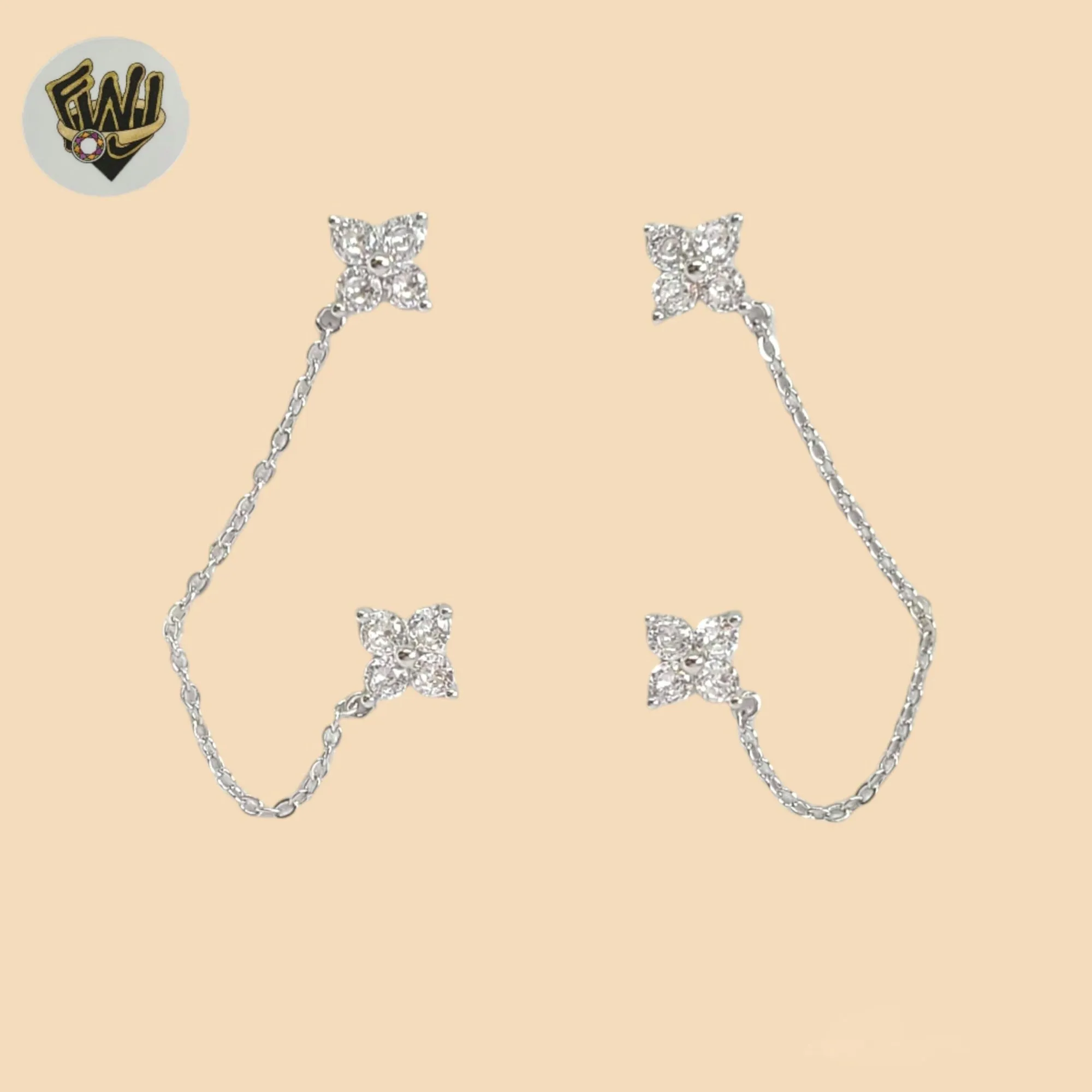 (2-3294) 925 Sterling Silver - Double Zircon Stud Earrings.