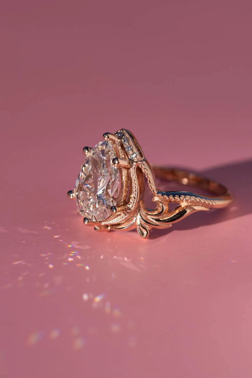 2 carat lab grown diamond engagement ring, statement rose gold ring with diamonds  / Lida