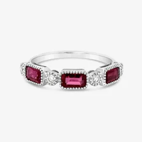 3 Emerald Cut Ruby & Diamond Ring