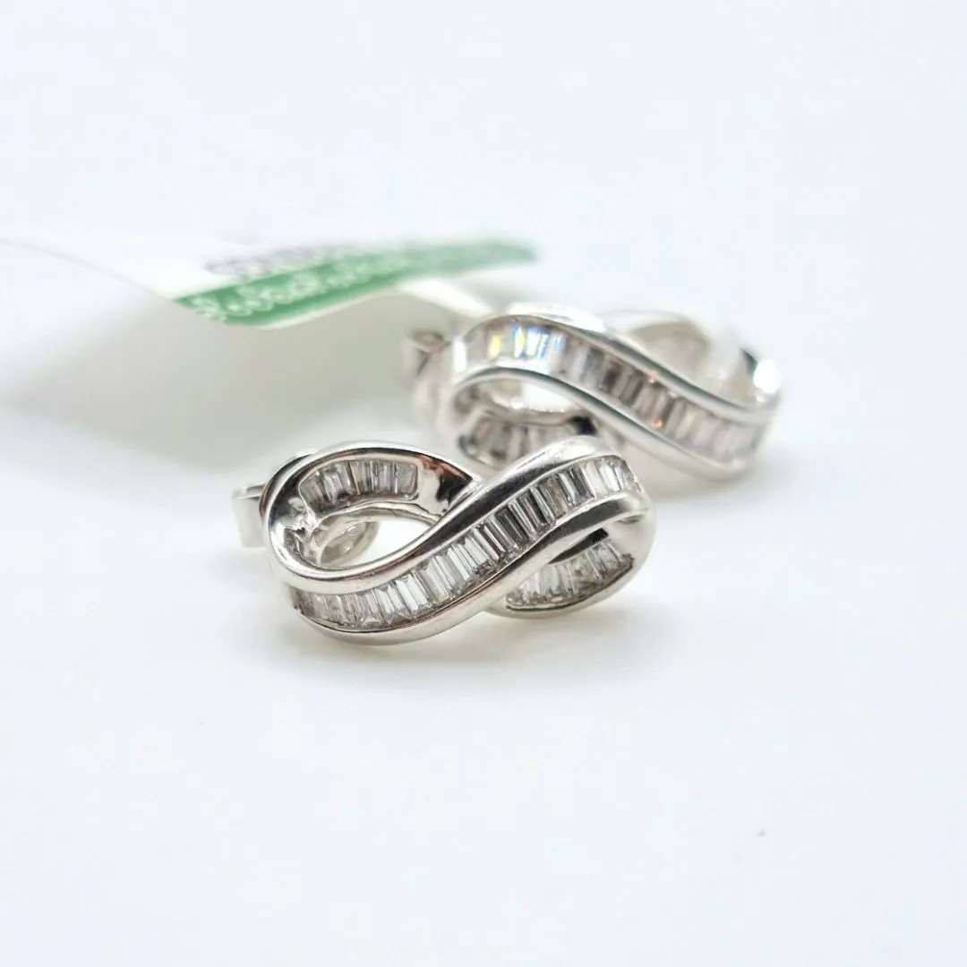 .30 CT Infinity Baguette Diamond Earrings 18K White Gold