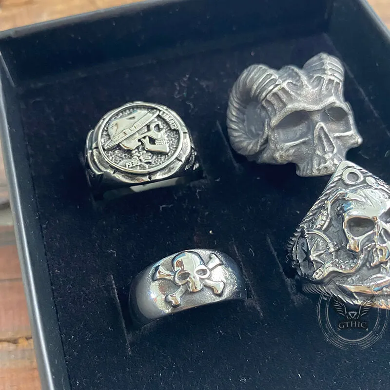 4 Pcs Stainless Steel Skull Rings Set