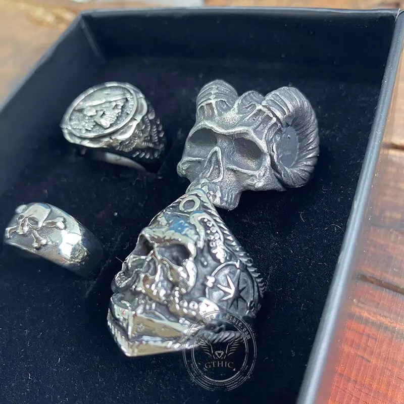 4 Pcs Stainless Steel Skull Rings Set