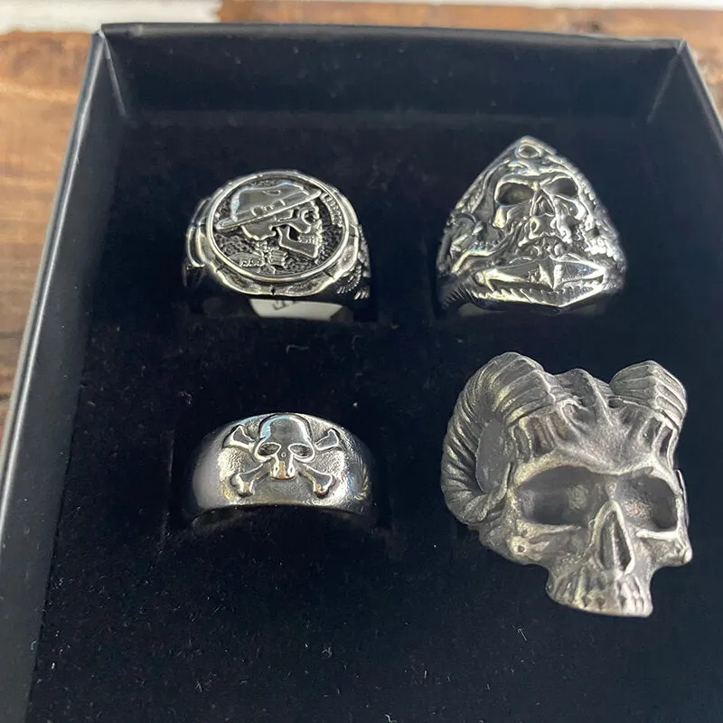 4 Pcs Stainless Steel Skull Rings Set