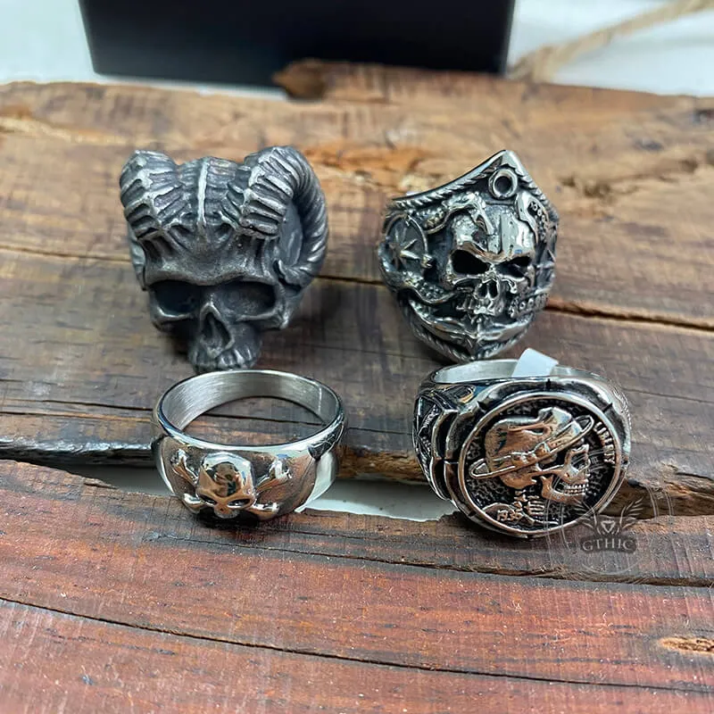 4 Pcs Stainless Steel Skull Rings Set