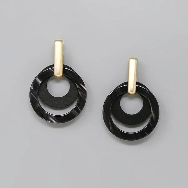 Acetate And Wood Circle Layer Earrings