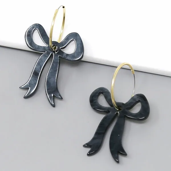 Acrylic Bow Charm Hoop Earrings