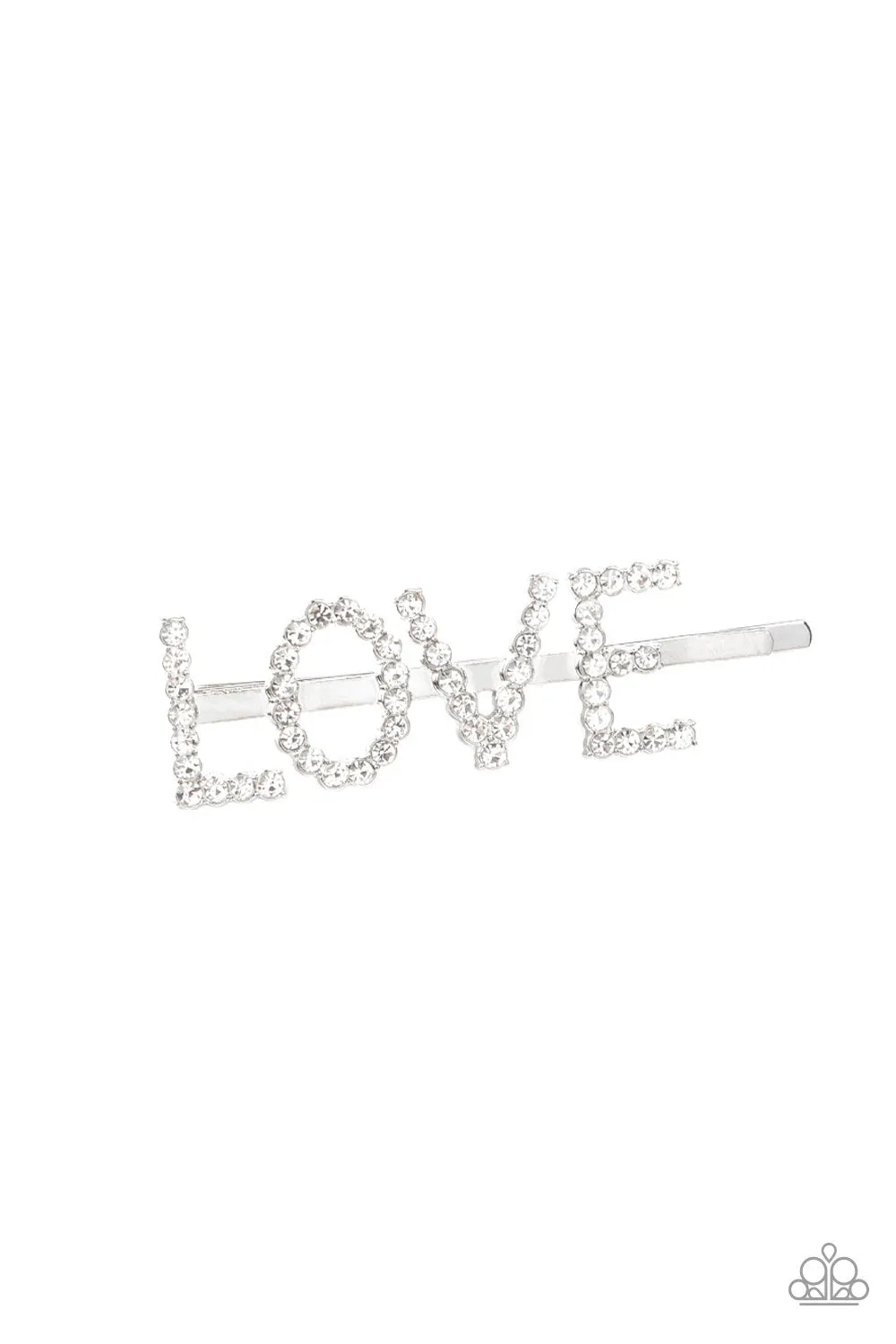 All You Need Is Love White Rhinestone Hair Pin - Paparazzi Accessories