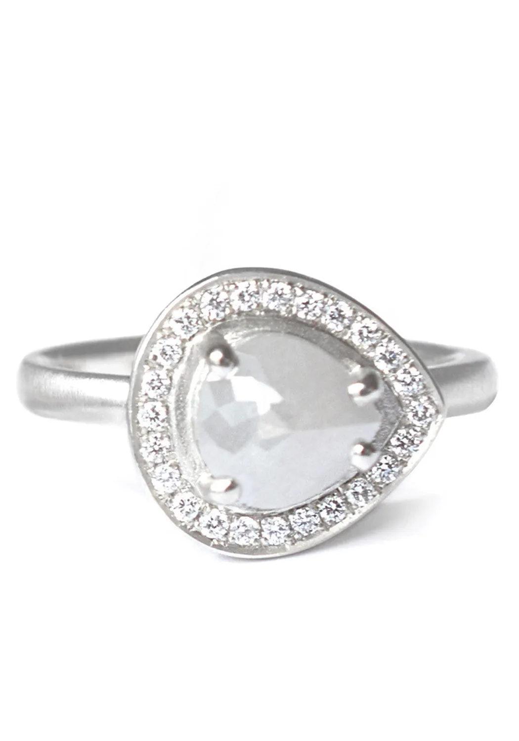 Anne Sportun 14KWG Rose Cut Pear Grey Diamond Ring