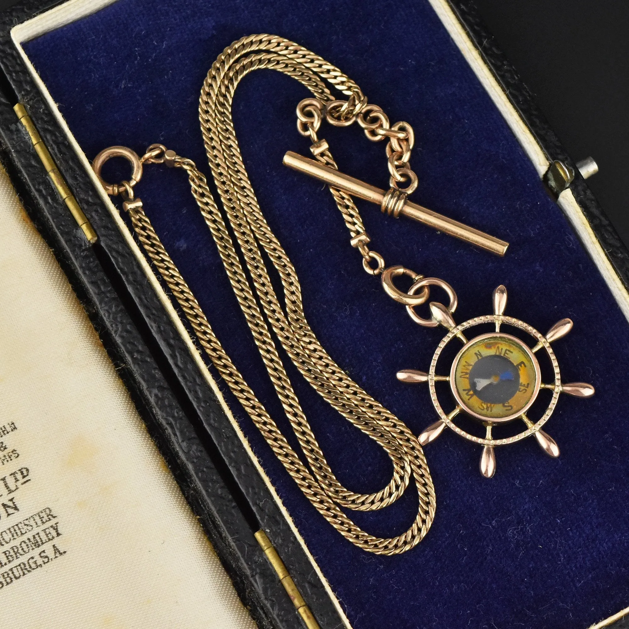 Antique Gold Ship Wheel Compass Watch Chain Necklace