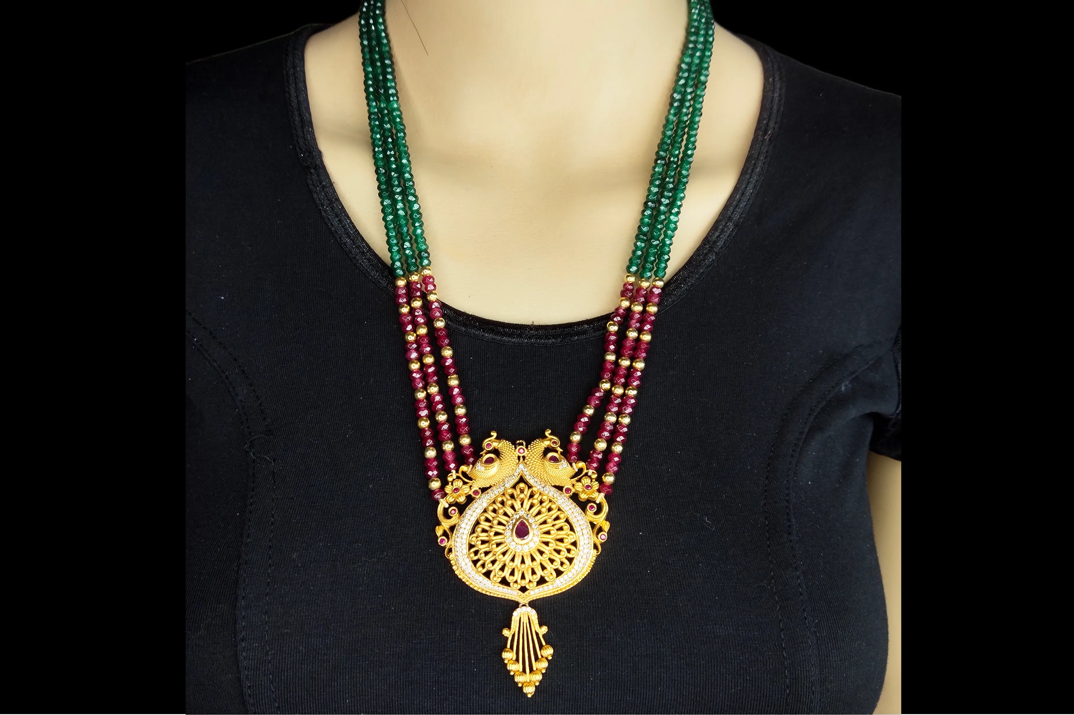 Antique Peacock Pendant With Beads Necklace By Asp Fashion Jewellery