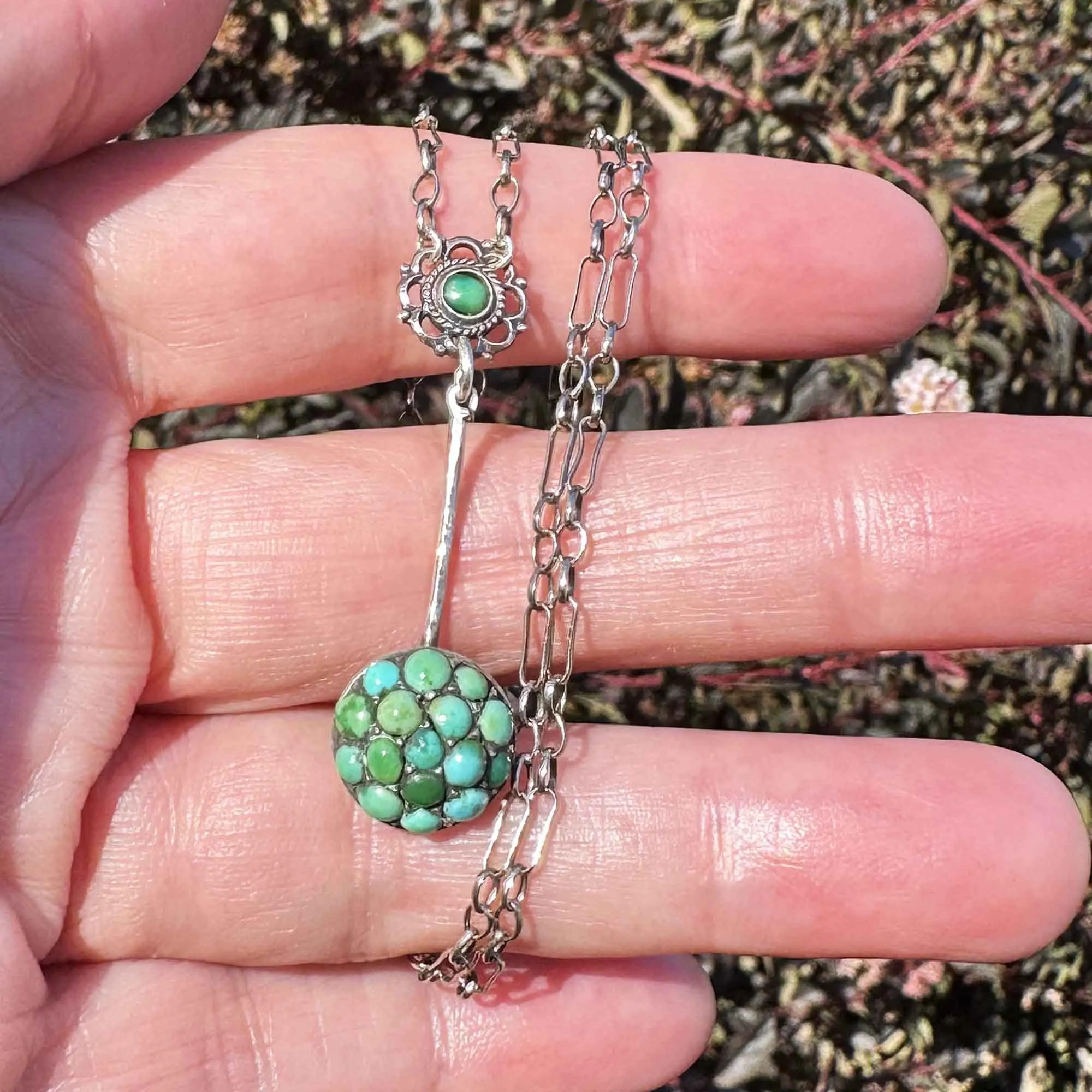 Antique Silver Turquoise Cluster Pendant Necklace