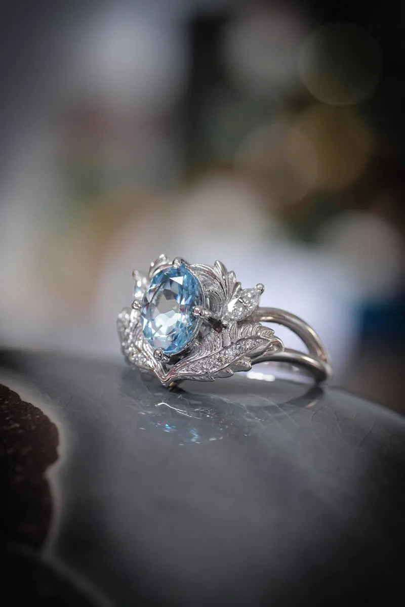 Aquamarine and diamonds engagement ring / Adonis