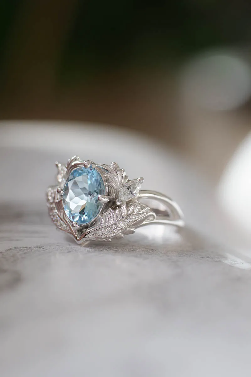 Aquamarine and diamonds engagement ring / Adonis