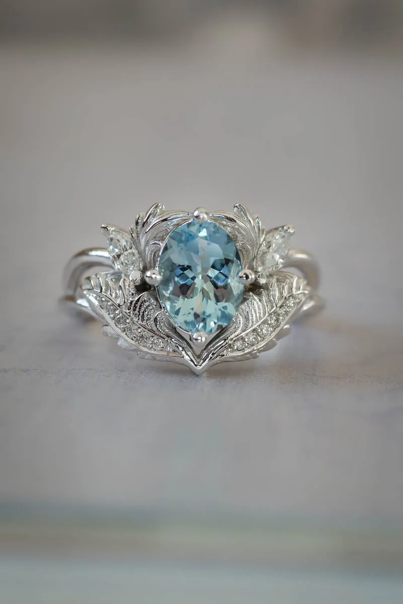 Aquamarine and diamonds engagement ring / Adonis