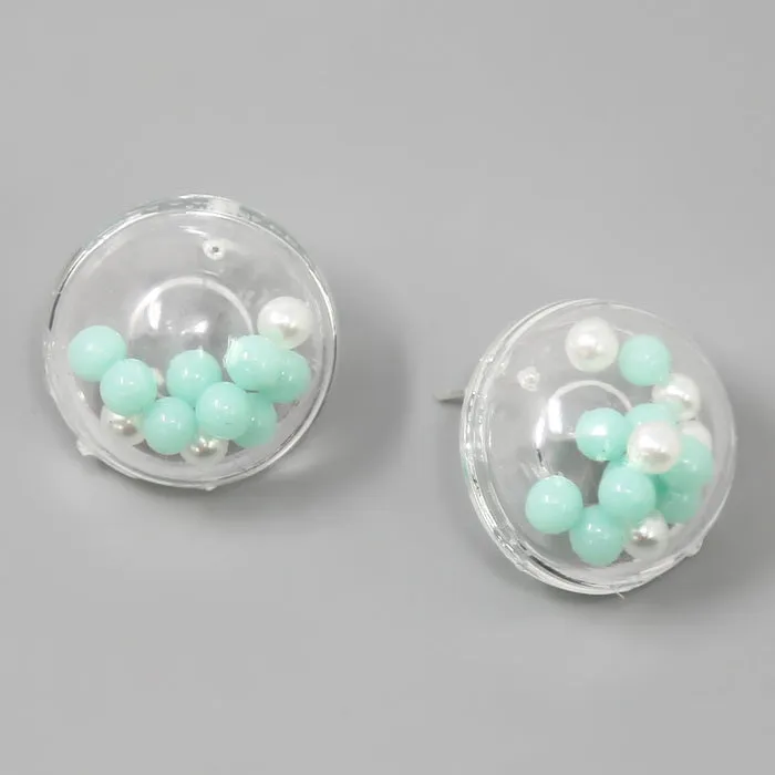 Bead Filled Acrylic Half Sphere Stud Earrings