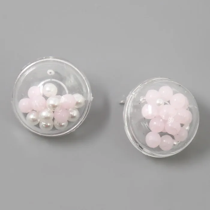 Bead Filled Acrylic Half Sphere Stud Earrings