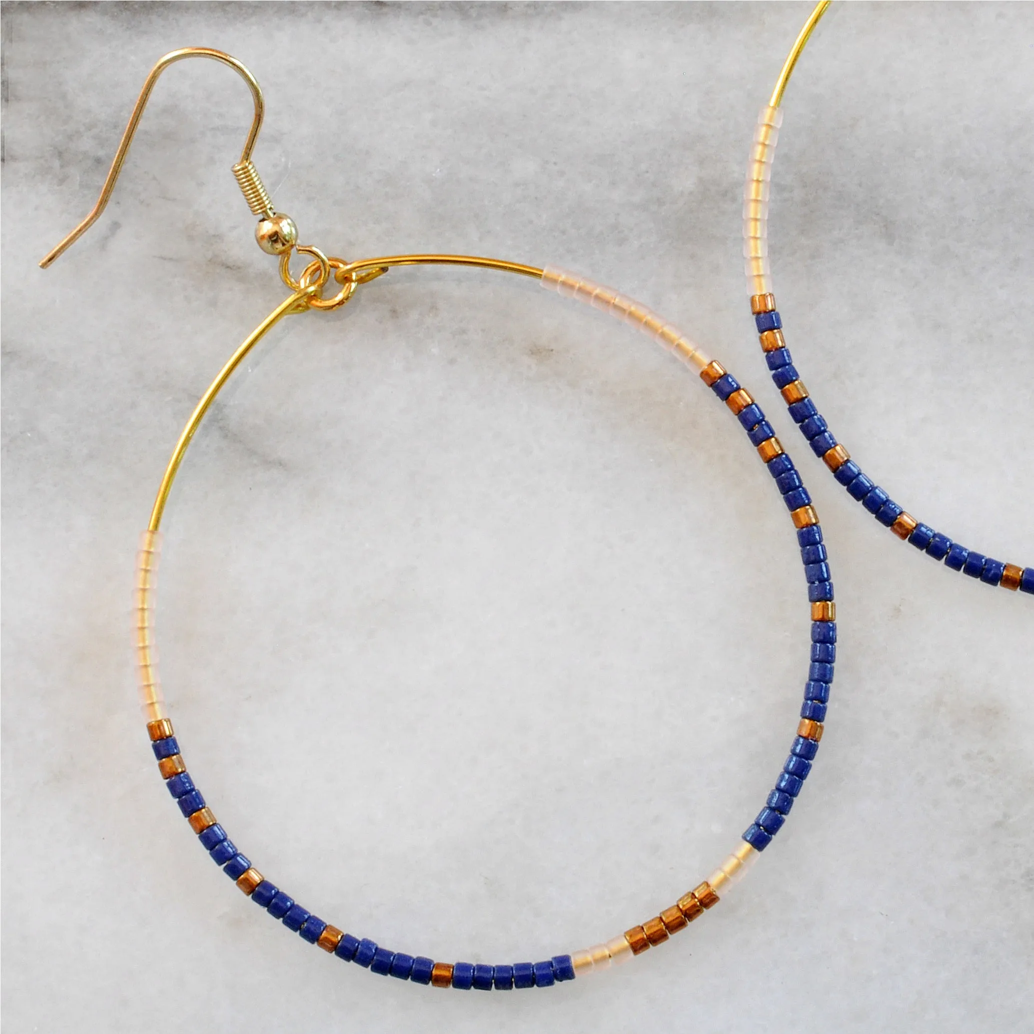 Big Beaded Hoops - NAVY