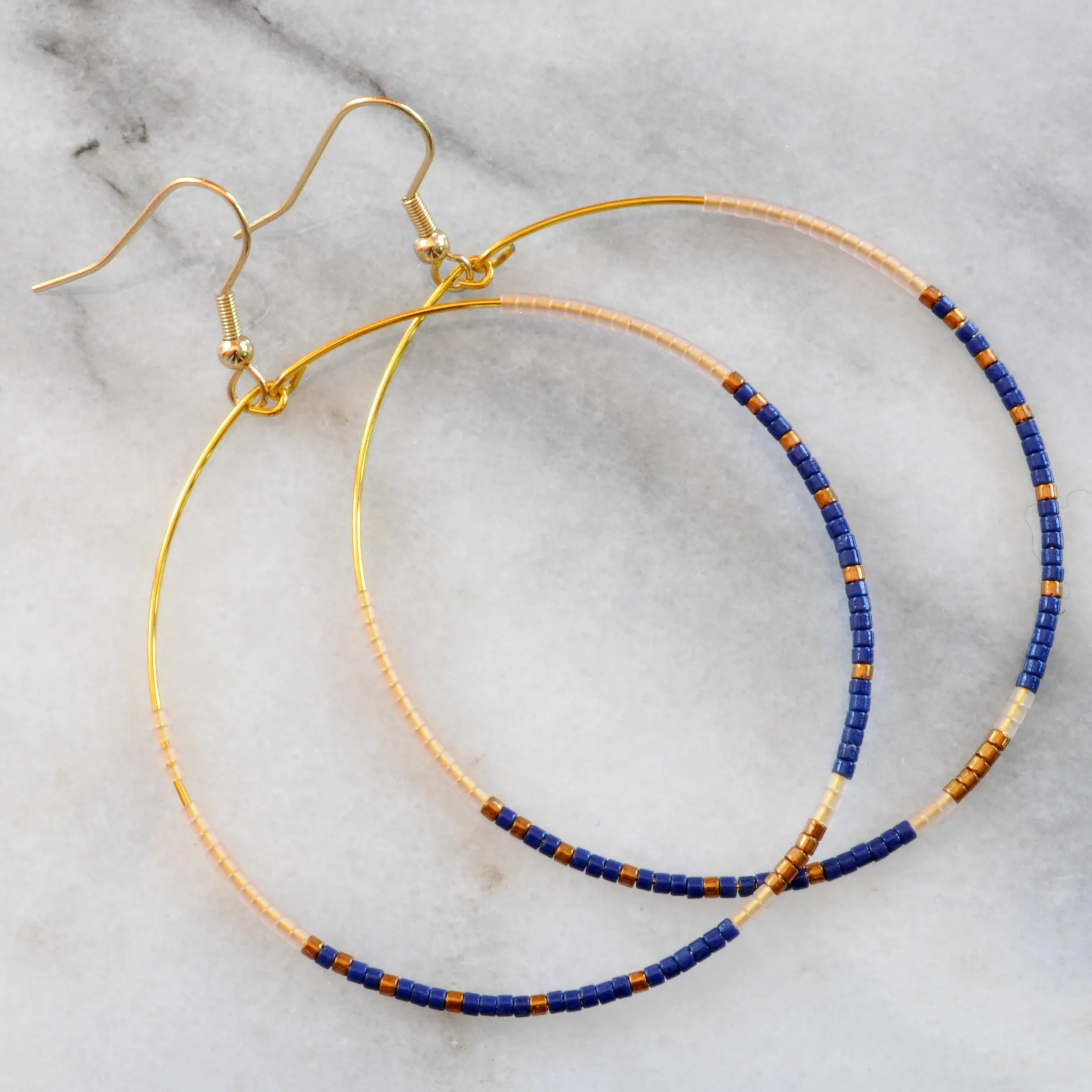 Big Beaded Hoops - NAVY