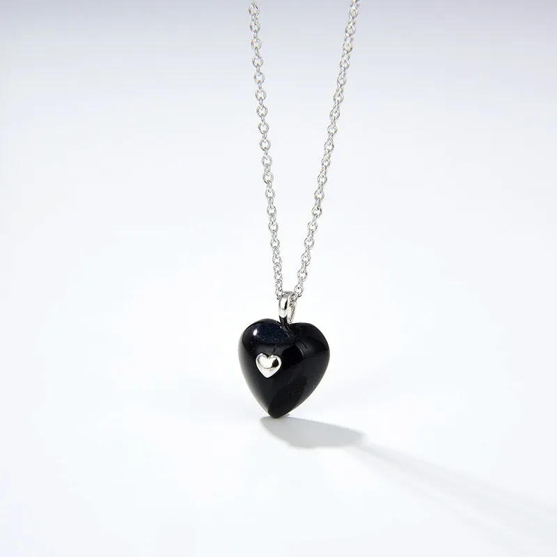 Black Agate Heart Pendant Necklace and Earrings (Purchase Individually)