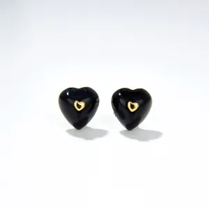 Black Agate Heart Pendant Necklace and Earrings (Purchase Individually)