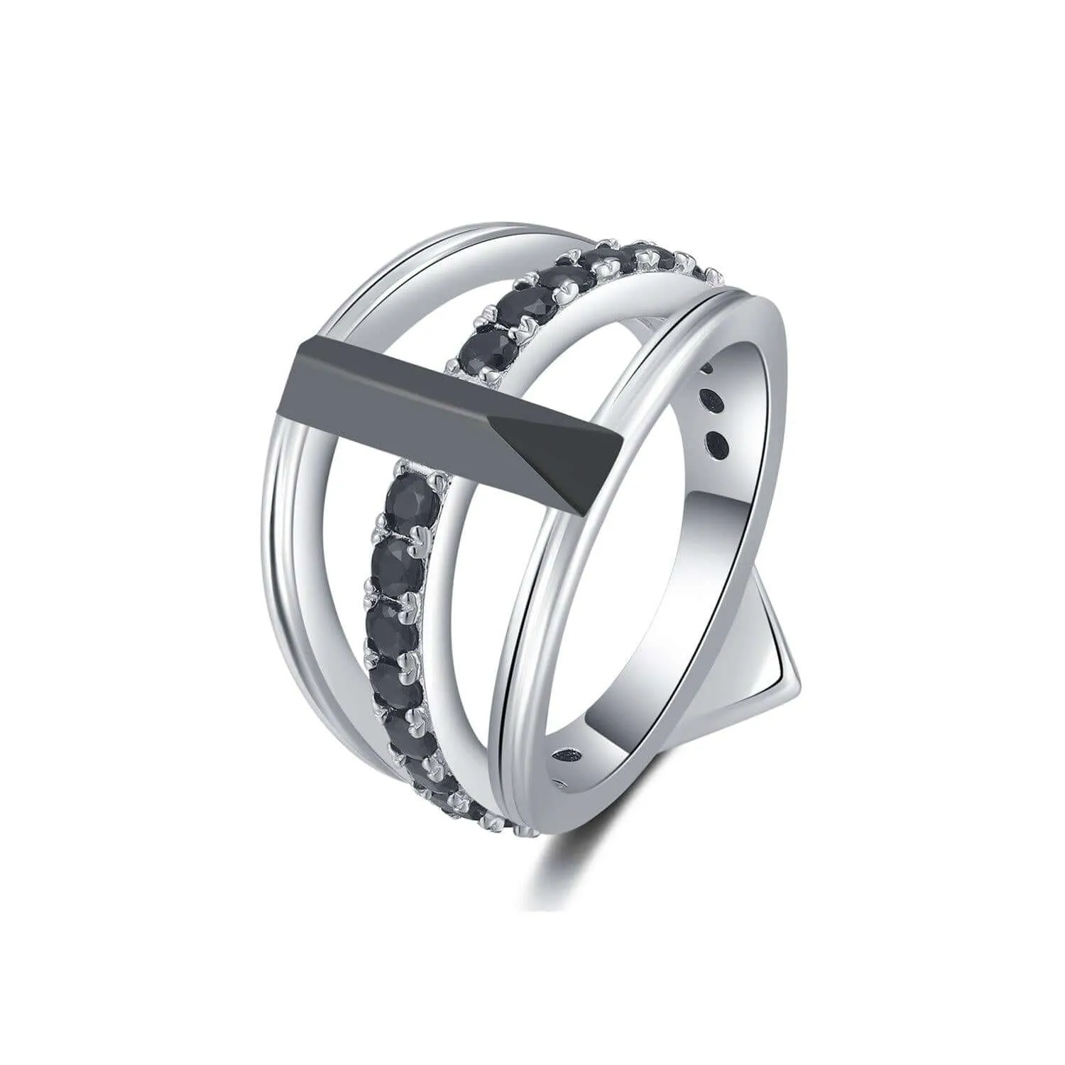 Black Cubic Zirconia Diamond Wedding Band Ring Multiple Perspectives collection Designed by Alexandra Baltazar