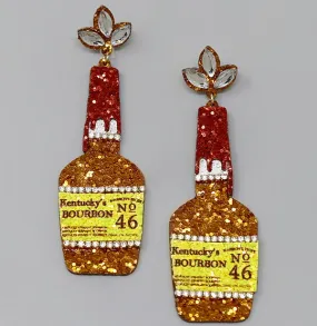 Bourbon Whiskey Bottle Glittered Leather Earrings