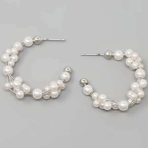 Braided Pearl Beaded Metal Hoop Earrings