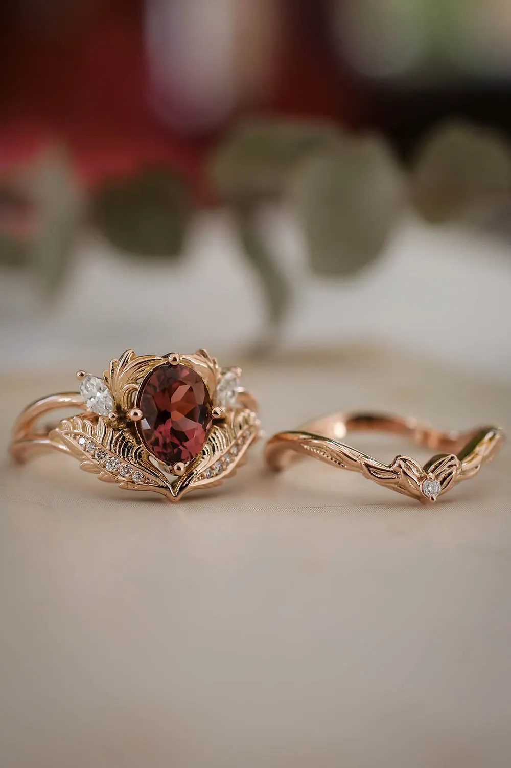 Bridal ring set with pink tourmaline and diamonds / Adonis