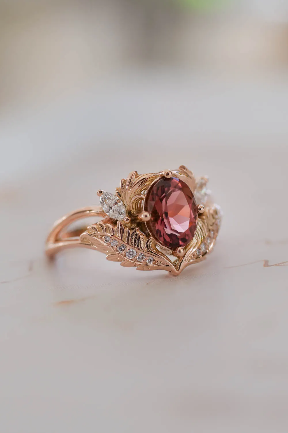 Bridal ring set with pink tourmaline and diamonds / Adonis