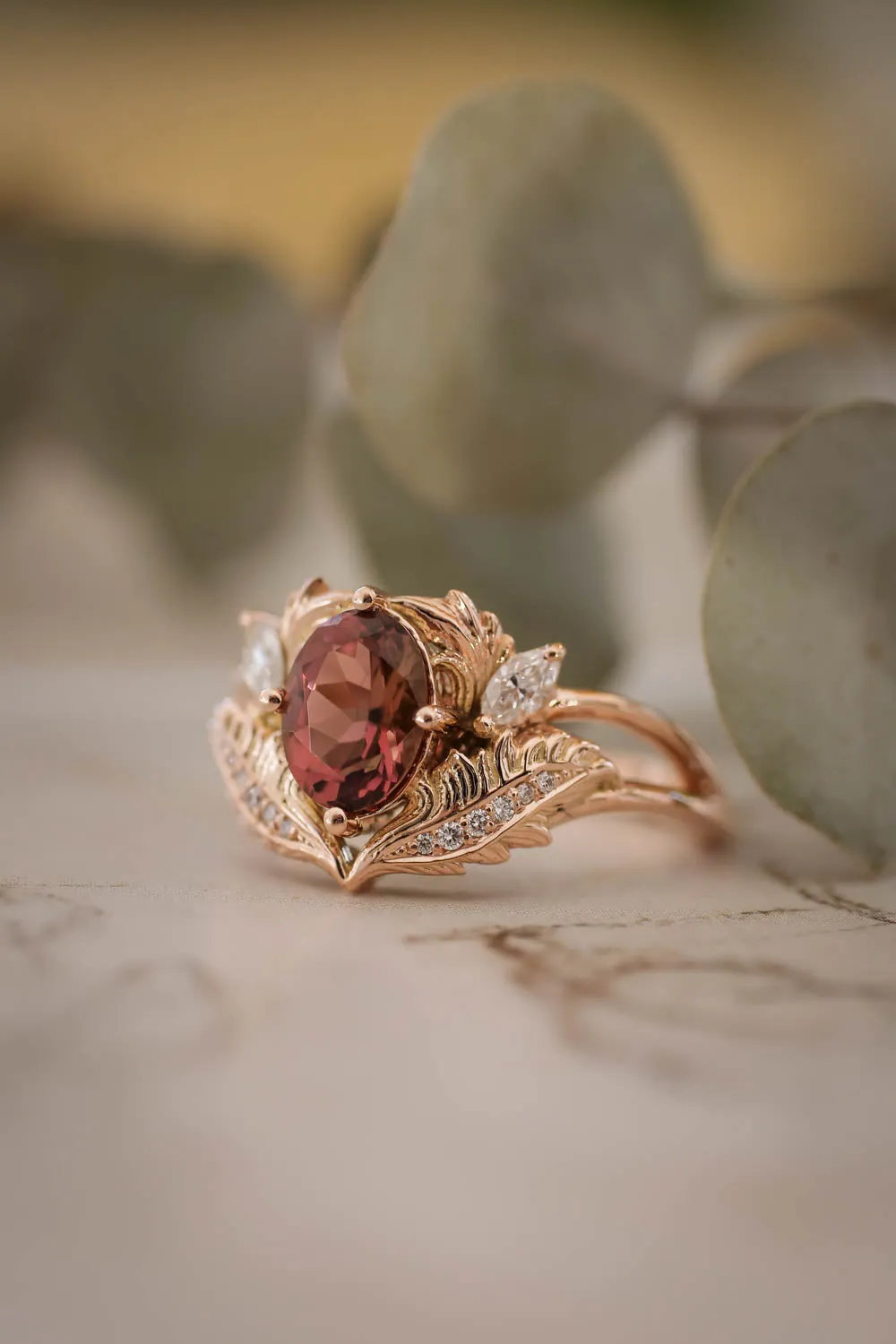 Bridal ring set with pink tourmaline and diamonds / Adonis