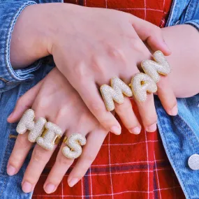 Bubble Letter Full Iced Open Ring