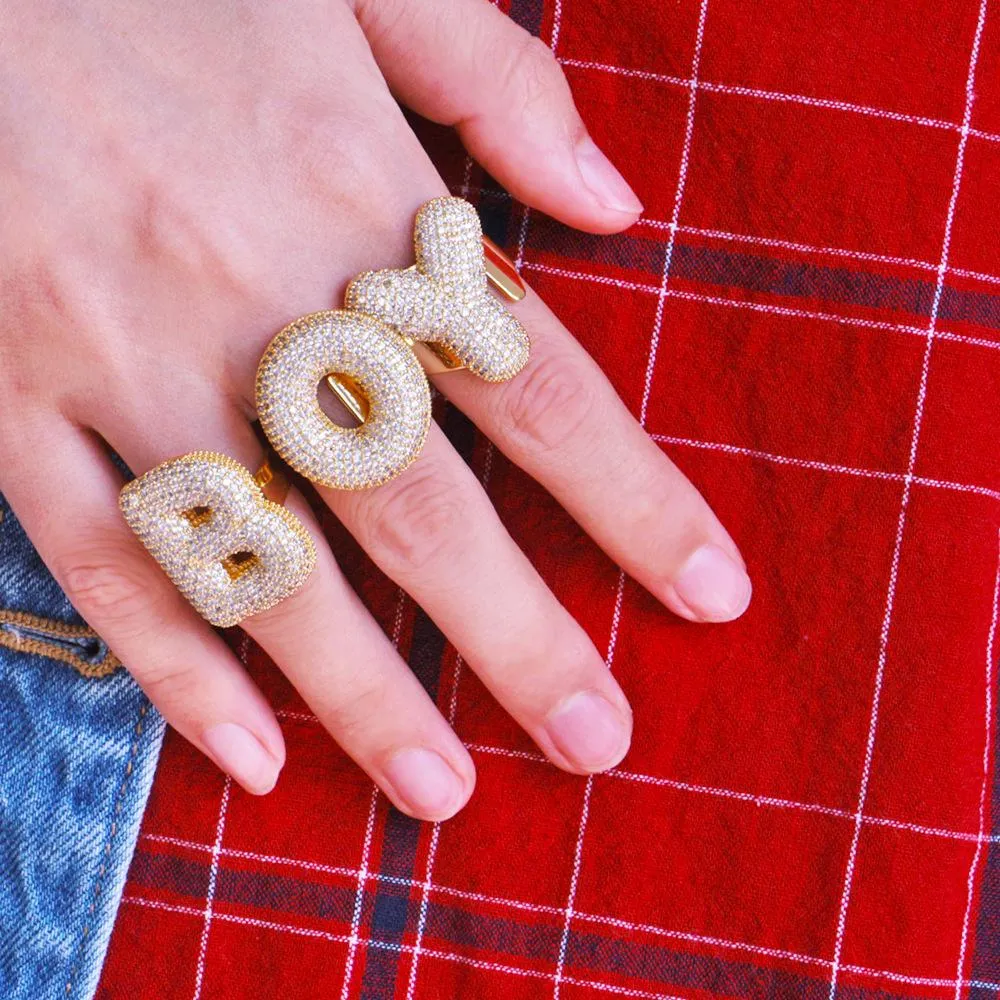 Bubble Letter Full Iced Open Ring