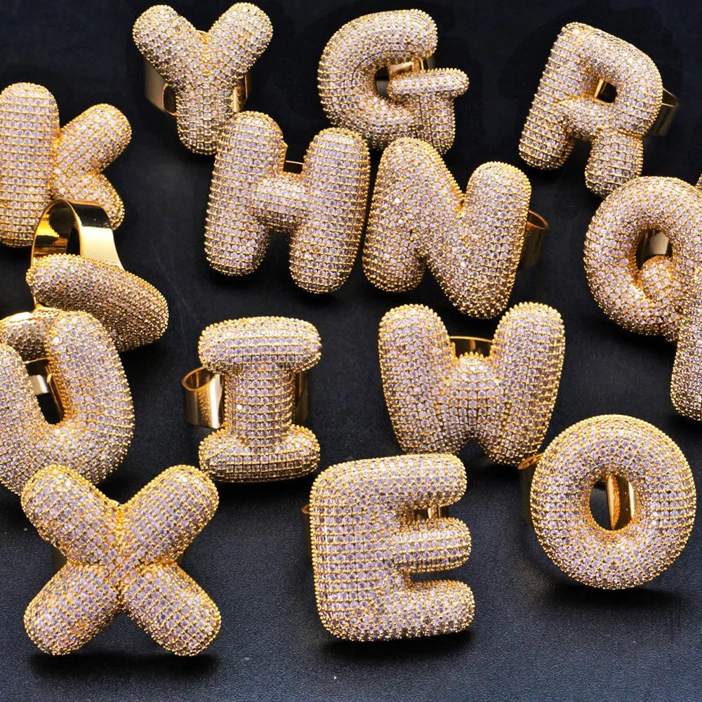 Bubble Letter Full Iced Open Ring