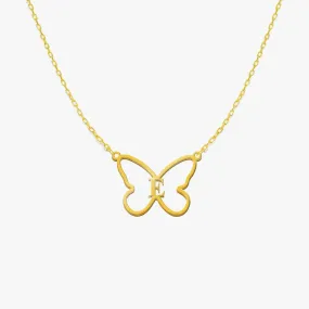 Butterfly Initial Necklace | 14K Solid Gold