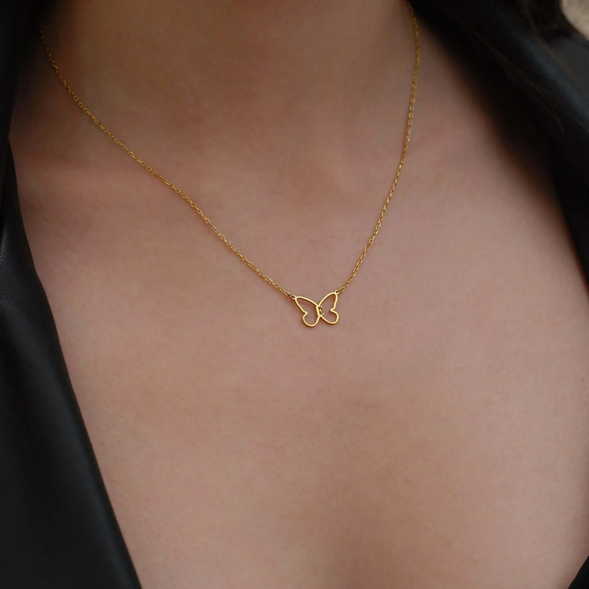 Butterfly Initial Necklace | 14K Solid Gold