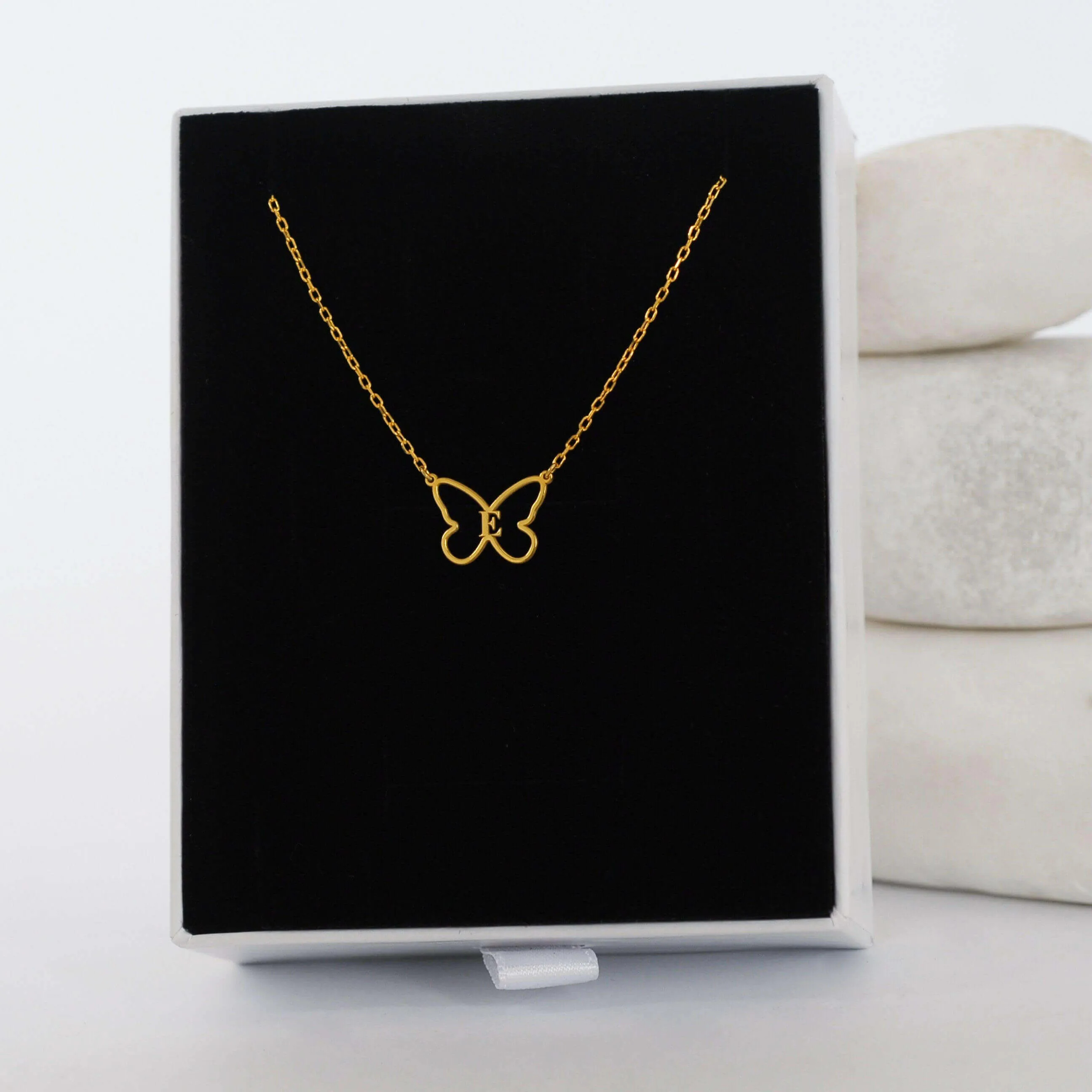 Butterfly Initial Necklace | 14K Solid Gold