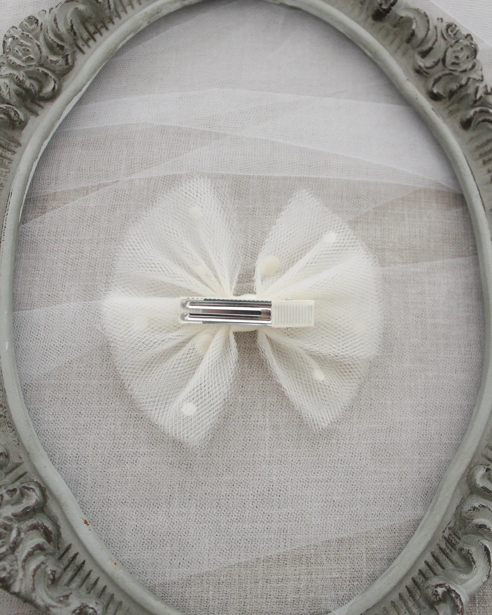 Butterfly Tulle Bow Hair Clip or Shoe Clips with Scattered Pearls