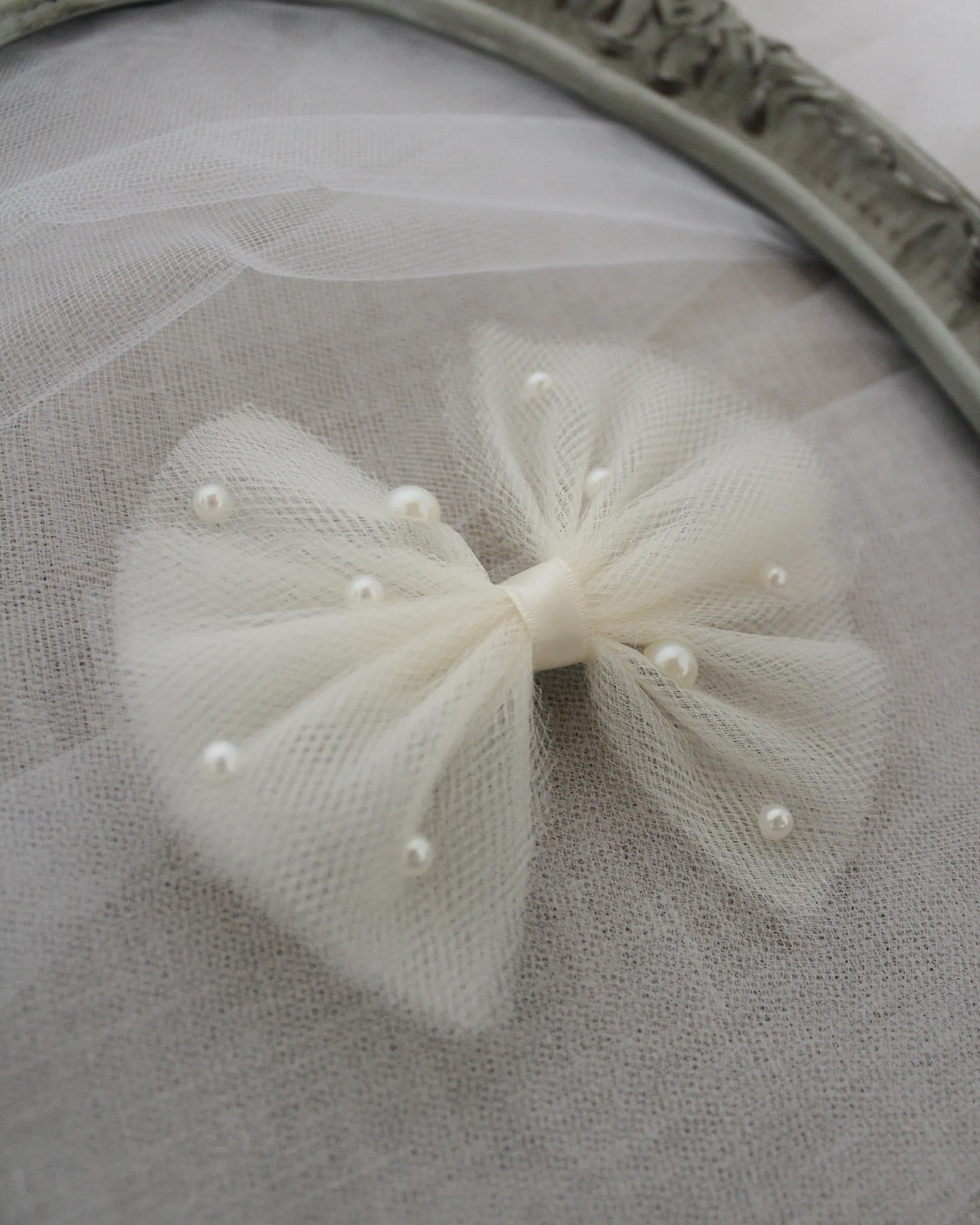 Butterfly Tulle Bow Hair Clip or Shoe Clips with Scattered Pearls