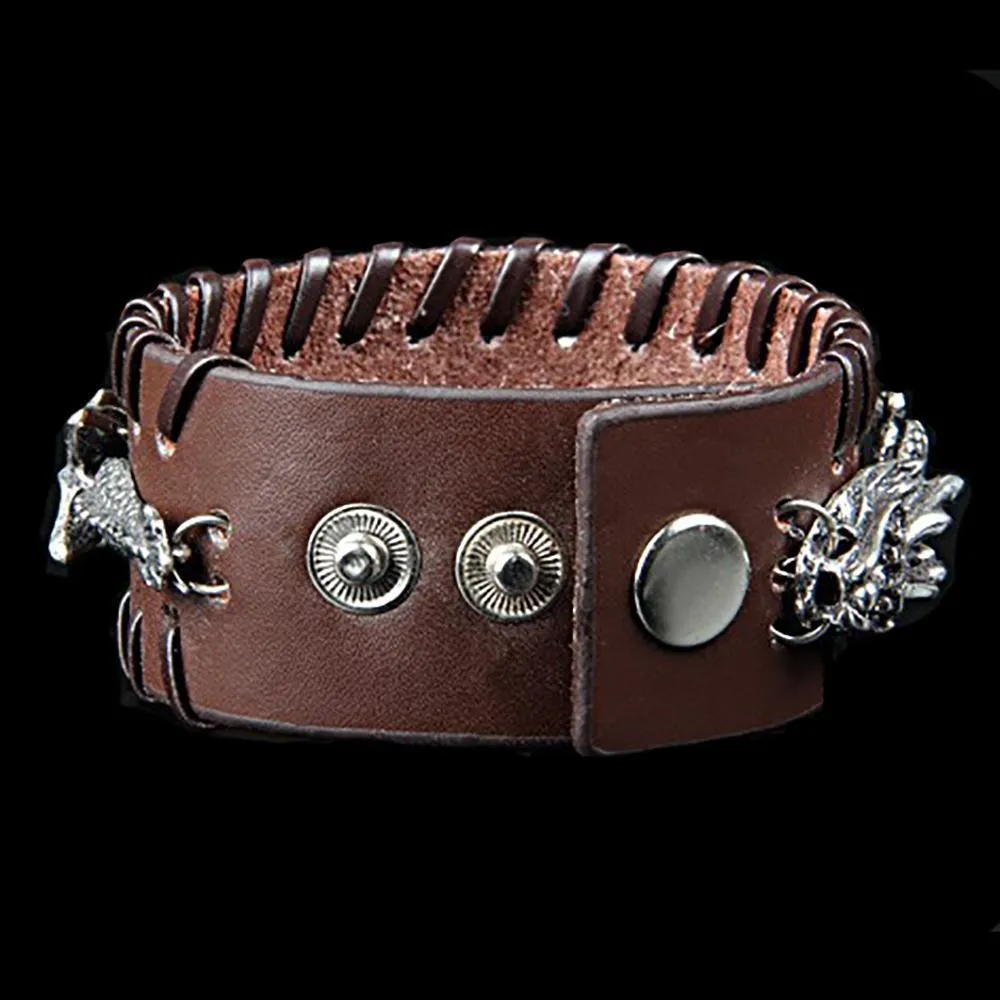 Celestial Dragon Leather Cuff Bracelet